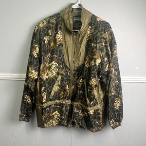 Vintage ABVIEN 100% Silk Full Zip Floral Cheetah Print Jacket Size Large